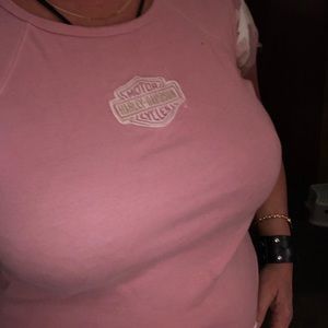 Harley-Davidson Pink crew t-shirt/ camo sleeves